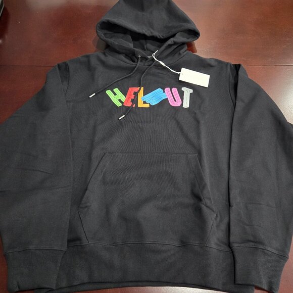 Helmut Lang Logo-Print Hooded Sweatshirt - Black - Picture 8 of 10